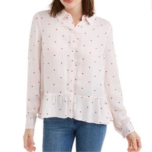 Heart Print Button Down Blouse